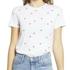 Halogen Tee White Red Lips Graphic Cotton Crewneck Casual Top Small NWT